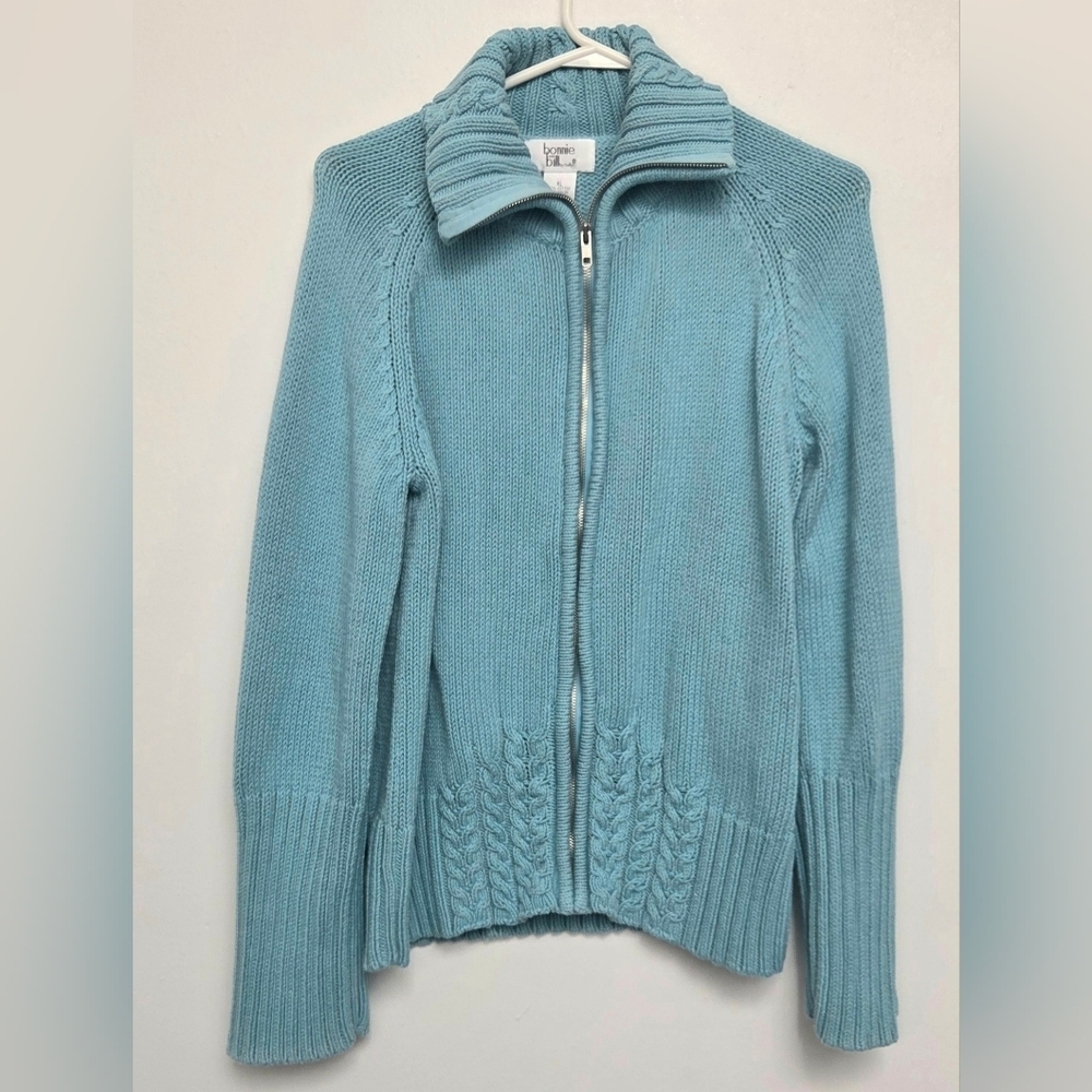 Vintage Bonnie & Bill XL Cottonblend Candy Blue Women's Zipper Cardigan Sweater - Picture 2 of 12